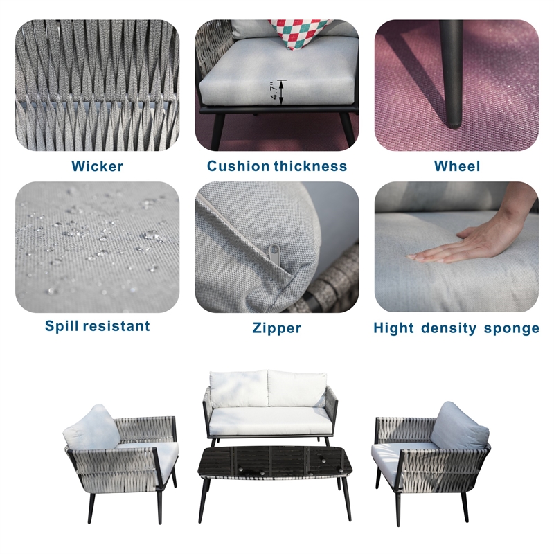 Direct Wicker 4-piece Outdoor Aluminum Rattan Patio Sofa Set with Cushions- Gray