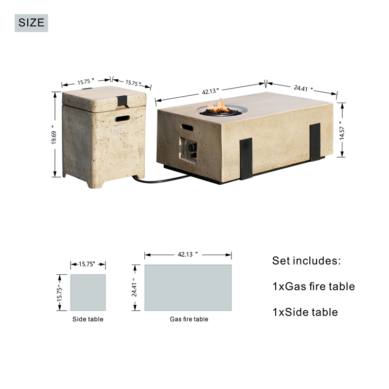 Elegant Brown Aluminum Fire Table with Built-In Ice Bucket & Gas Tank Side Table