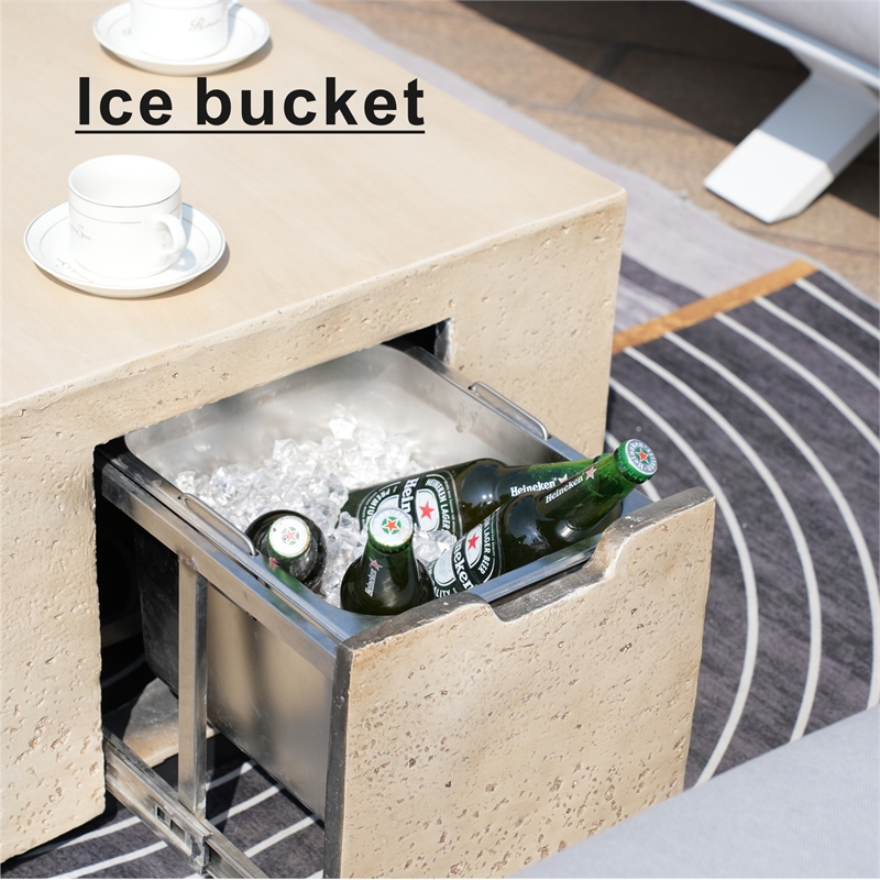 Elegant Brown Aluminum Fire Table with Built-In Ice Bucket & Gas Tank Side Table