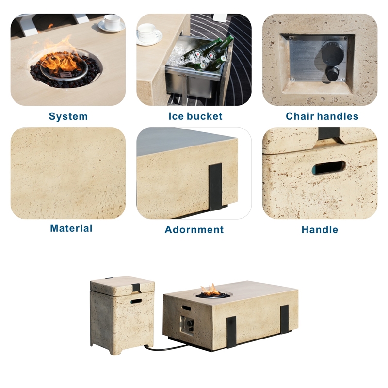 Elegant Brown Aluminum Fire Table with Built-In Ice Bucket & Gas Tank Side Table