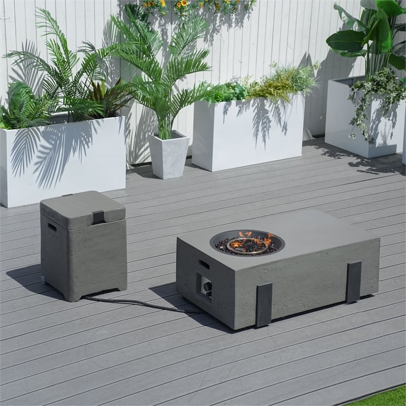 Elegant Gray Aluminum Fire Table with Built-In Ice Bucket & Gas Tank Side Table