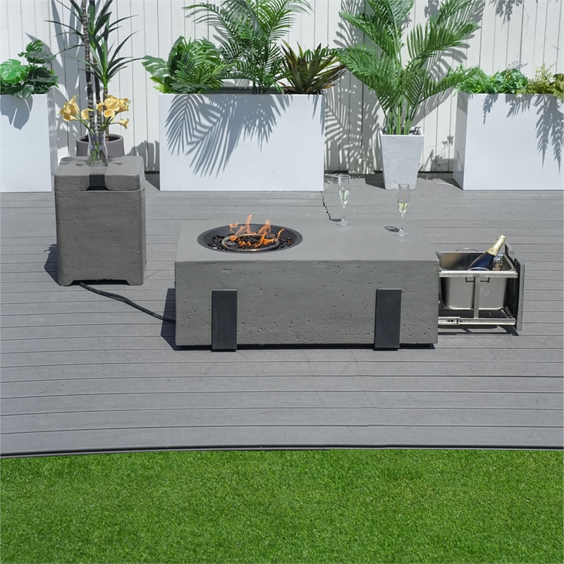 Elegant Gray Aluminum Fire Table with Built-In Ice Bucket & Gas Tank Side Table