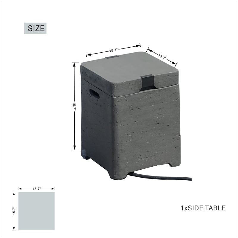 Elegant Gray Aluminum Fire Table with Built-In Ice Bucket & Gas Tank Side Table