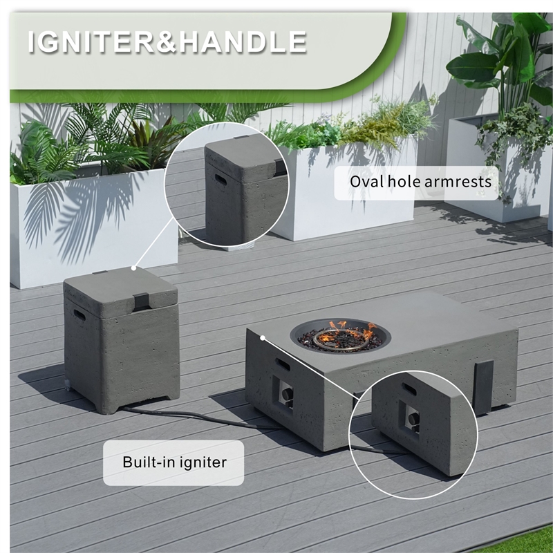 Elegant Gray Aluminum Fire Table with Built-In Ice Bucket & Gas Tank Side Table