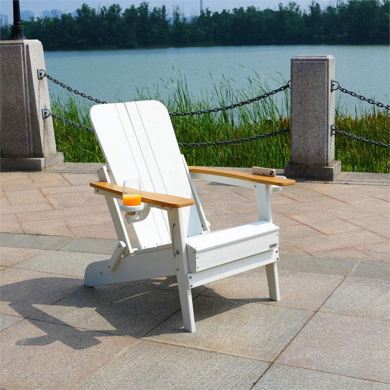 Direct Wicker Outdoor Foldable Frog Leisure Chair with Cup Holder- White