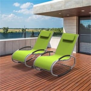 Direct Wicker 2-Piece Outdoor Reclining Lounge Chair with Metal Frame-Green