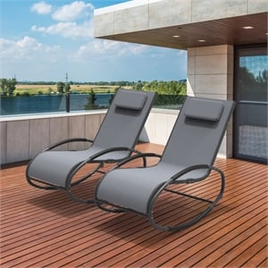 Direct Wicker 2-Piece Outdoor Reclining Lounge Chair with Metal Frame - Gray