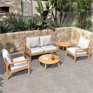 Direct Wicker 4 PCS Acacia  Patio Furniture Set with  Cushions and Coffee Table
