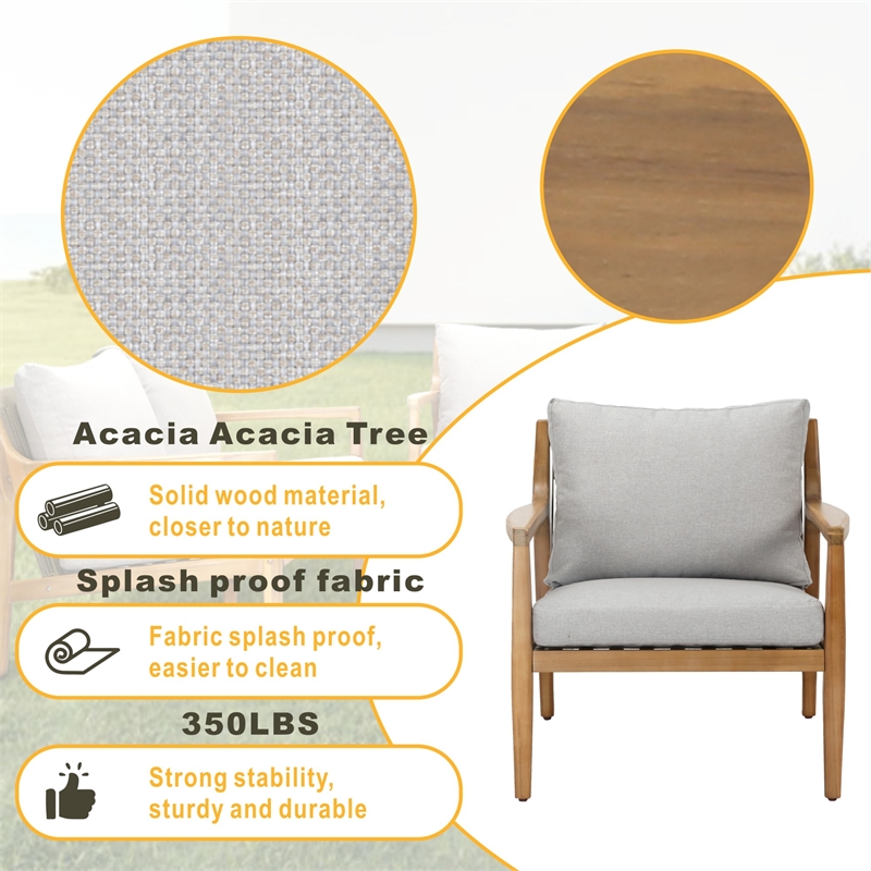Direct Wicker 4 PCS Acacia  Patio Furniture Set with  Cushions and Coffee Table