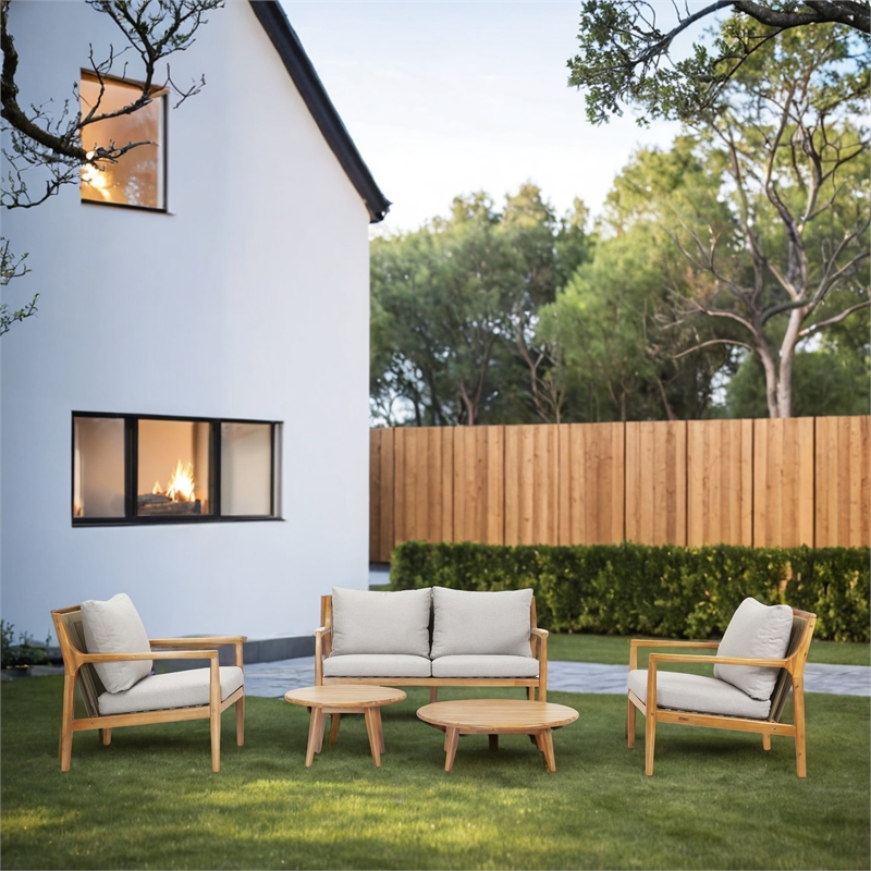 Direct Wicker 4 PCS Acacia  Patio Furniture Set with  Cushions and Coffee Table