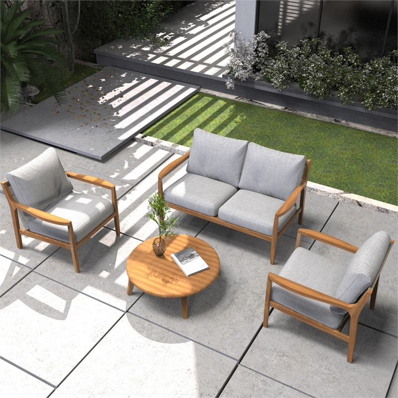 Direct Wicker 4-Pieces Outdoor Patio Sectional Sofa Set with Acacia Wood Frame