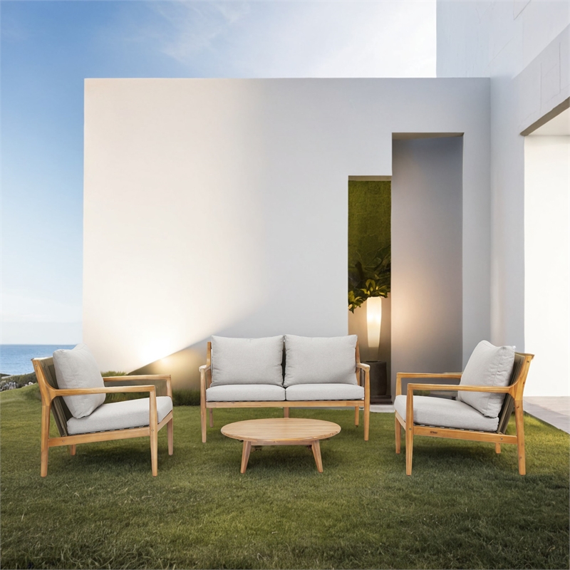 Direct Wicker 4-Pieces Outdoor Patio Sectional Sofa Set with Acacia Wood Frame