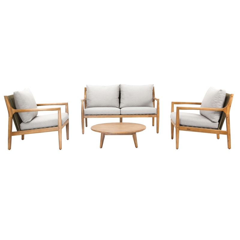 Direct Wicker 4-Pieces Outdoor Patio Sectional Sofa Set with Acacia Wood Frame
