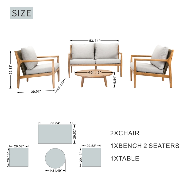 Direct Wicker 4-Pieces Outdoor Patio Sectional Sofa Set with Acacia Wood Frame