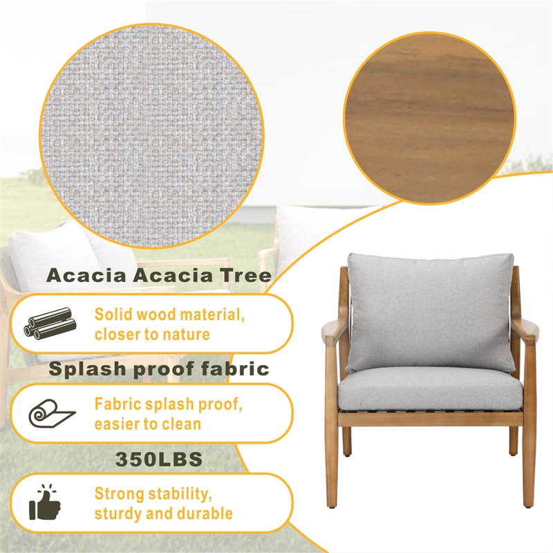 Direct Wicker 4-Pieces Outdoor Patio Sectional Sofa Set with Acacia Wood Frame