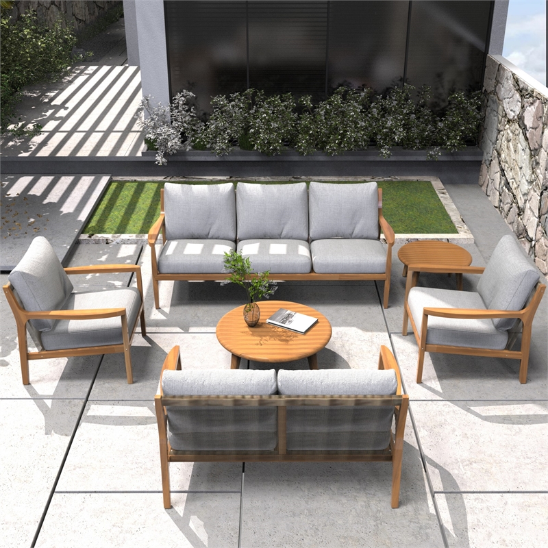 Direct Wicker 6 PCS Acacia  Patio Furniture Set with  Cushions and Coffee Table