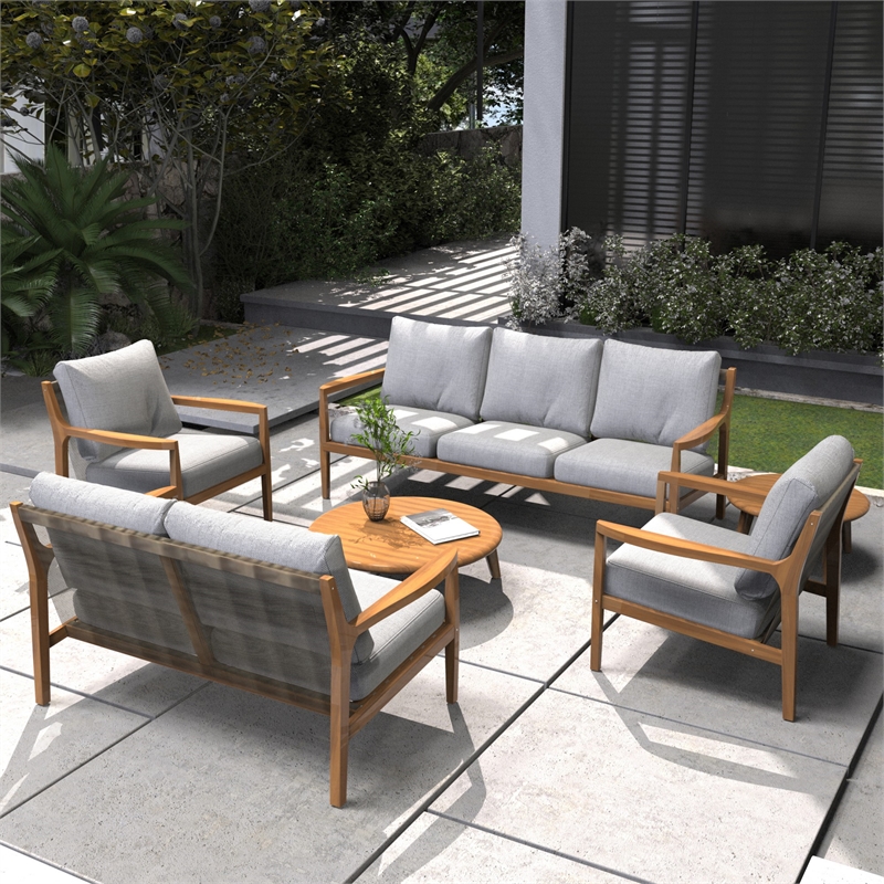 Direct Wicker 6 PCS Acacia  Patio Furniture Set with  Cushions and Coffee Table