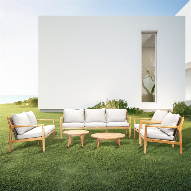 Direct Wicker 6 PCS Acacia  Patio Furniture Set with  Cushions and Coffee Table
