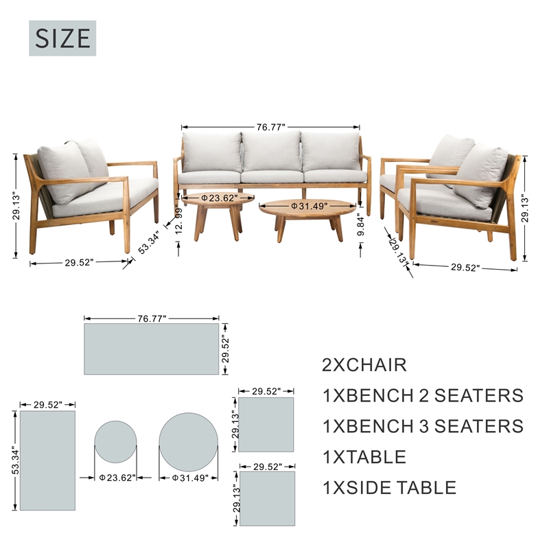 Direct Wicker 6 PCS Acacia  Patio Furniture Set with  Cushions and Coffee Table