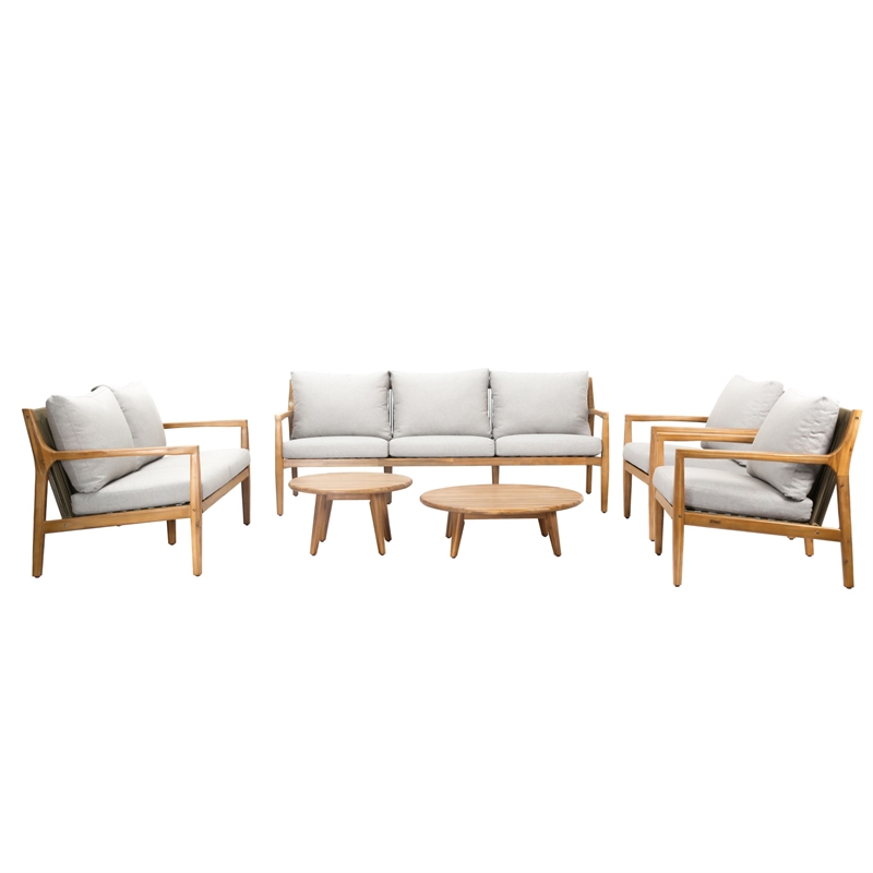 Direct Wicker 6 PCS Acacia  Patio Furniture Set with  Cushions and Coffee Table