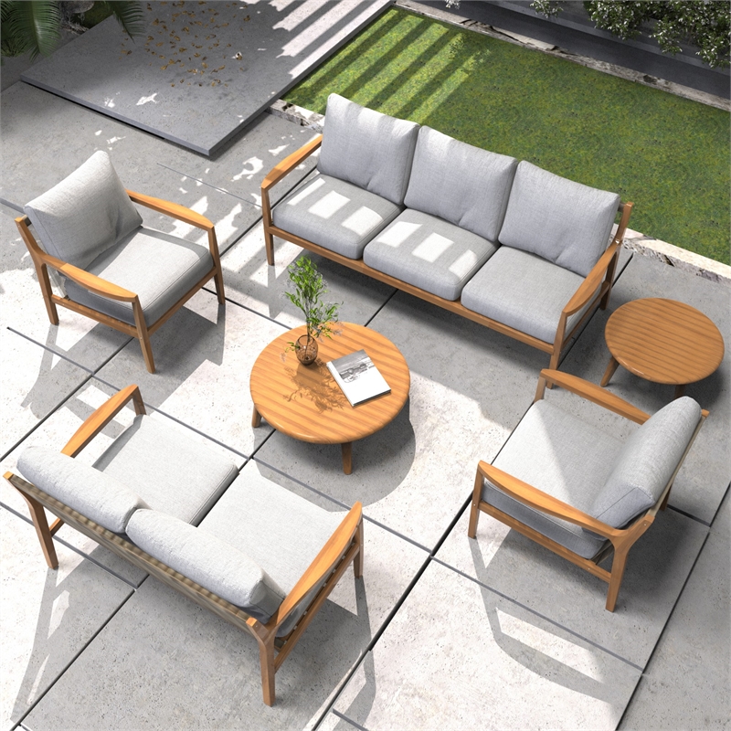 Direct Wicker 6 PCS Acacia  Patio Furniture Set with  Cushions and Coffee Table