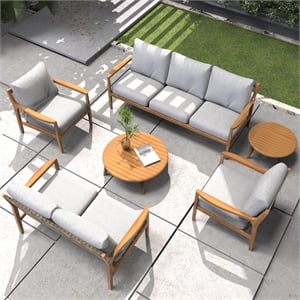 Direct Wicker 6 PCS Acacia  Patio Furniture Set with  Cushions and Coffee Table