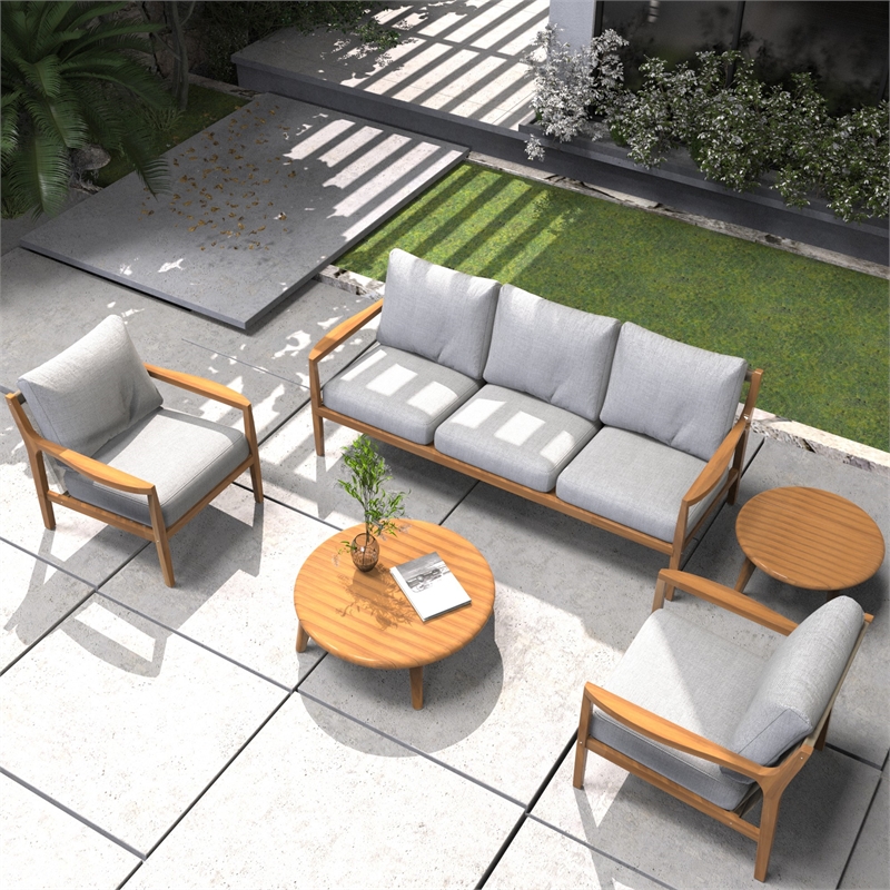 Direct Wicker 5 PCS Acacia  Patio Furniture Set with  Cushions and Coffee Table