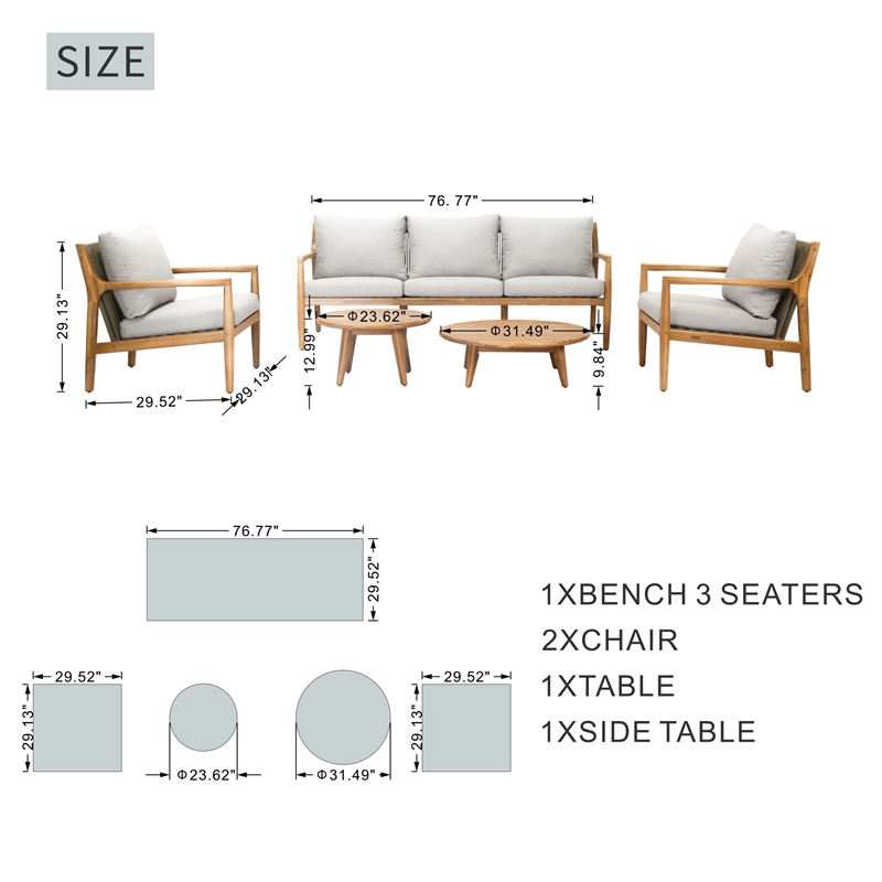 Direct Wicker 5 PCS Acacia  Patio Furniture Set with  Cushions and Coffee Table