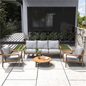 Direct Wicker 5 PCS Acacia  Patio Furniture Set with  Cushions and Coffee Table