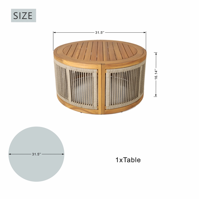 Direct Wicker Outdoor Round Coffee Table -Rope Woven design with Acacia Wood Top