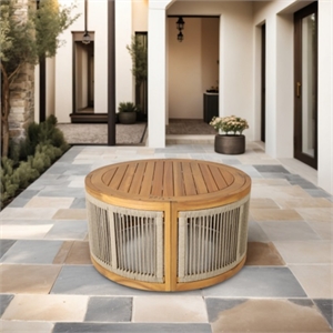 Direct Wicker Outdoor Round Coffee Table -Rope Woven design with Acacia Wood Top