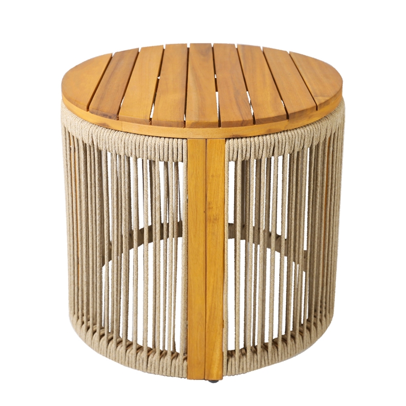 Direct Wicker Outdoor Round SideTable -Rope Woven design with Acacia Wood Top