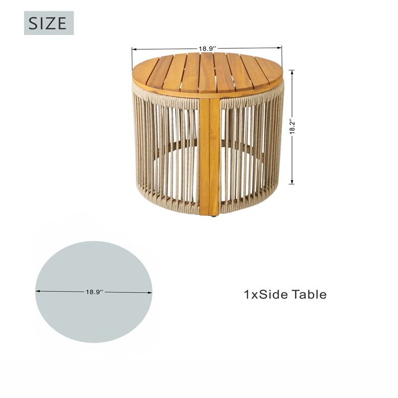 Direct Wicker Outdoor Round SideTable -Rope Woven design with Acacia Wood Top