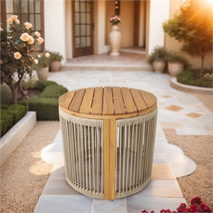 Direct Wicker Outdoor Round SideTable -Rope Woven design with Acacia Wood Top