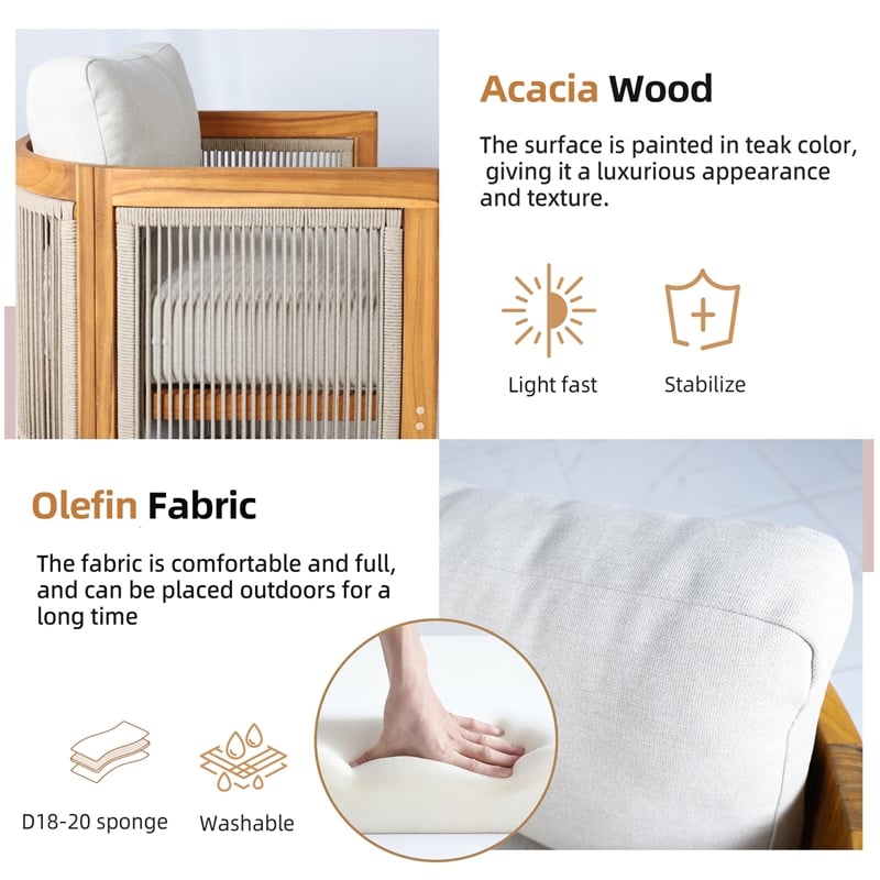 Direct Wicker 4-Piece Patio Conversation Set with Acacia Wood Frame & Cushions