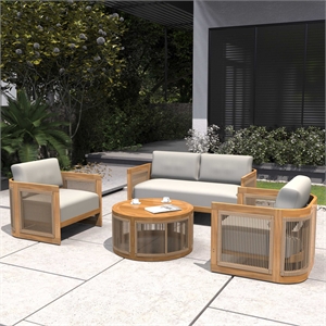 Direct Wicker 4-Piece Patio Conversation Set with Acacia Wood Frame & Cushions