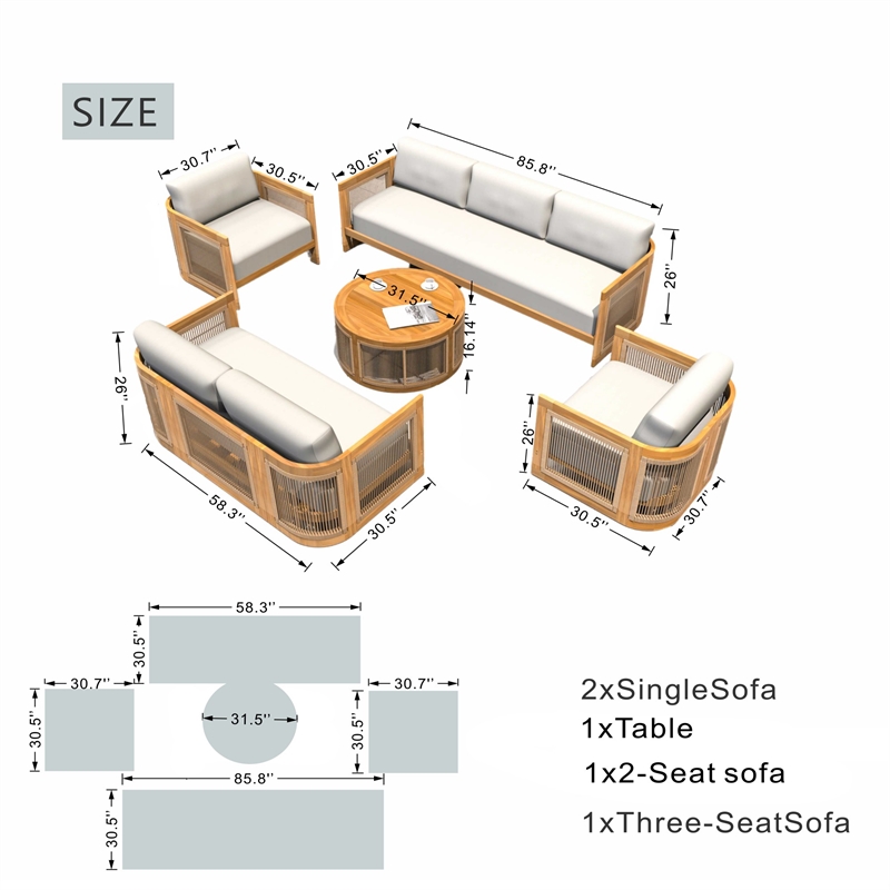 Direct Wicker 5-Piece Patio Conversation Set with Acacia Wood Frame & Cushions
