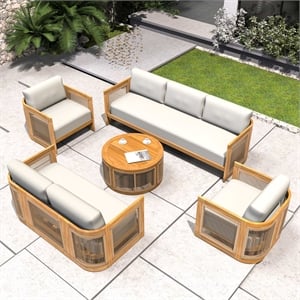 Direct Wicker 5-Piece Patio Conversation Set with Acacia Wood Frame & Cushions