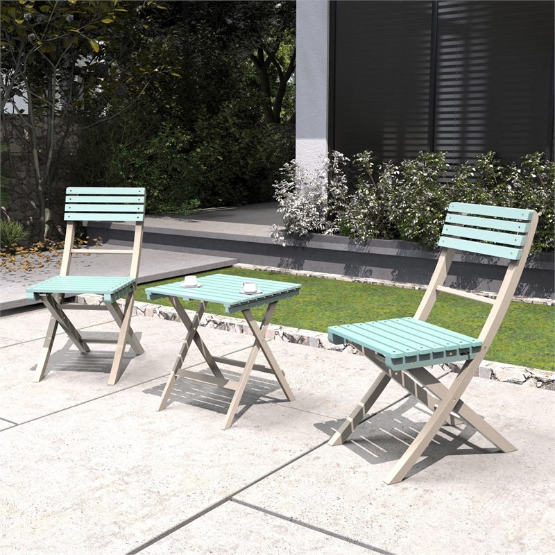 Direct Wicker Outdoor Folding Bistro Set with 2 Chairs and Coffee Table(Blue)