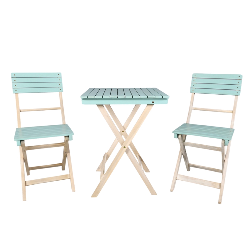 Direct Wicker Outdoor Folding Bistro Set with 2 Chairs and Coffee Table(Blue)