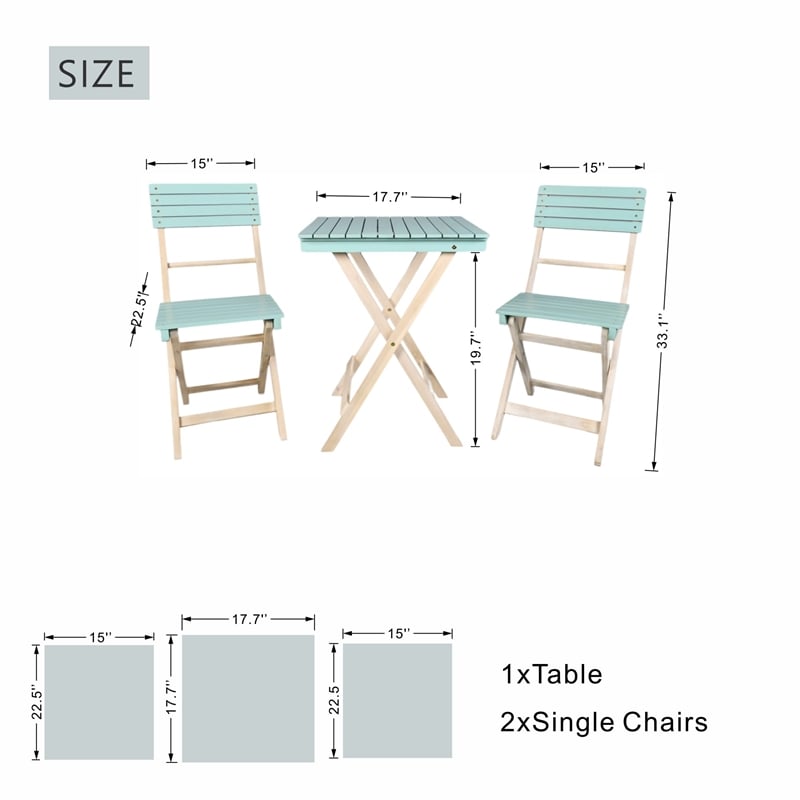 Direct Wicker Outdoor Folding Bistro Set with 2 Chairs and Coffee Table(Blue)