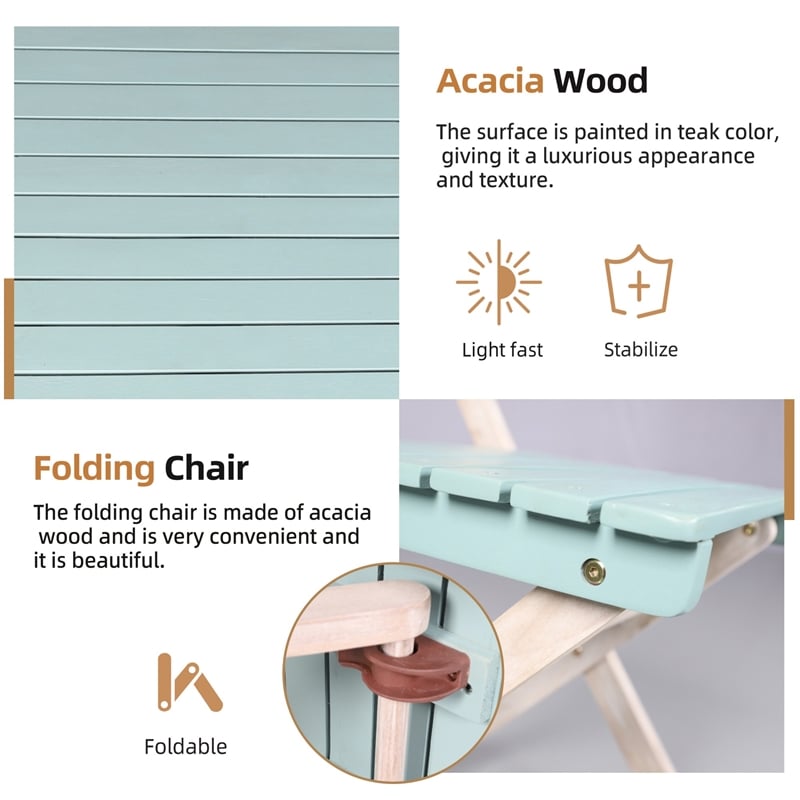 Direct Wicker Outdoor Folding Bistro Set with 2 Chairs and Coffee Table(Blue)