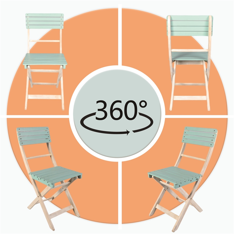 Direct Wicker Outdoor Folding Bistro Set with 2 Chairs and Coffee Table(Blue)