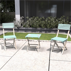 Direct Wicker Outdoor Folding Bistro Set with 2 Chairs and Coffee Table(Blue)