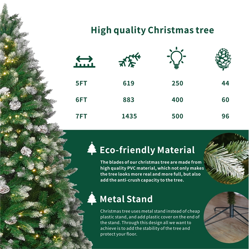 Direct Wicker 7 ft Pre-Lit Christmas Tree with 500 LED Lights & 96 Pine Cones