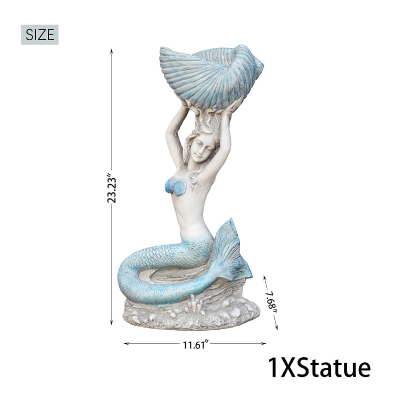 Ocean Style 11.61' x 7.68' x 23.23' Magnesium Oxide Mermaid Statue