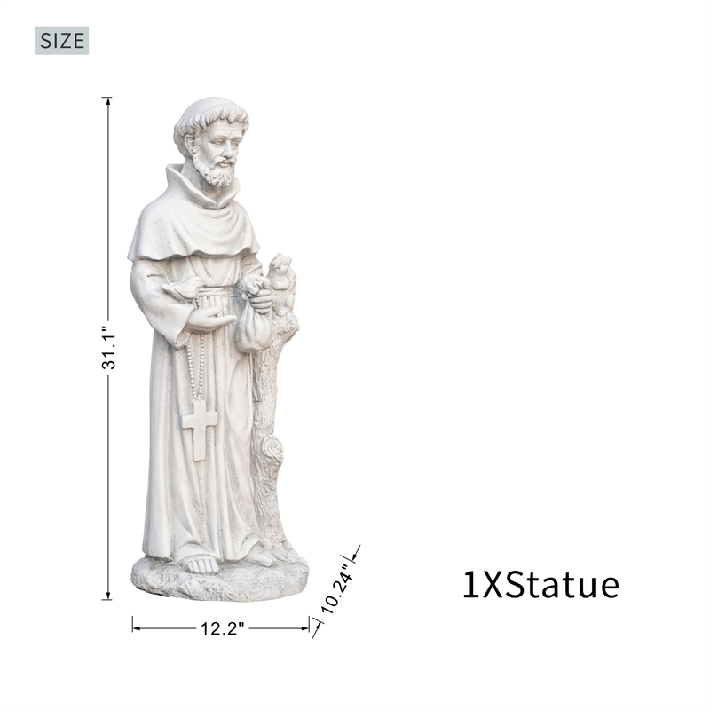 31.1' Tall Magnesium Oxide Statue St. Francis of Assisi Garden Spiritual Dcor