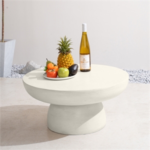 27.55&quot Cream Magnesium Oxide Outdoor Round Table with Wide Top