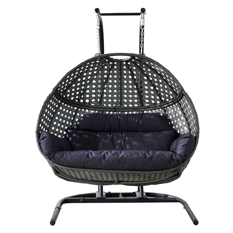 Double Wicker Outdoor Swing Egg Chair Hammock Hanging Loveseat with Stand