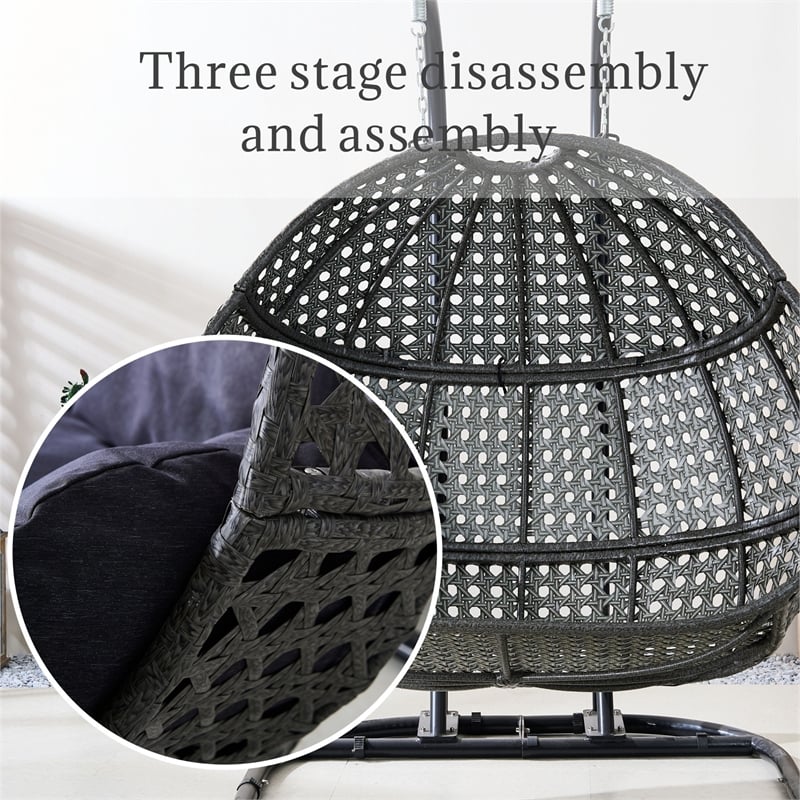 Double Wicker Outdoor Swing Egg Chair Hammock Hanging Loveseat with Stand